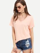 Shein Light Pink V Neck Casual T-shirt