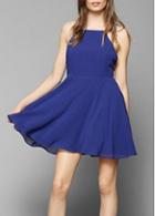 Rosewe Trendy Open Back Strap Design Blue A Line Dress