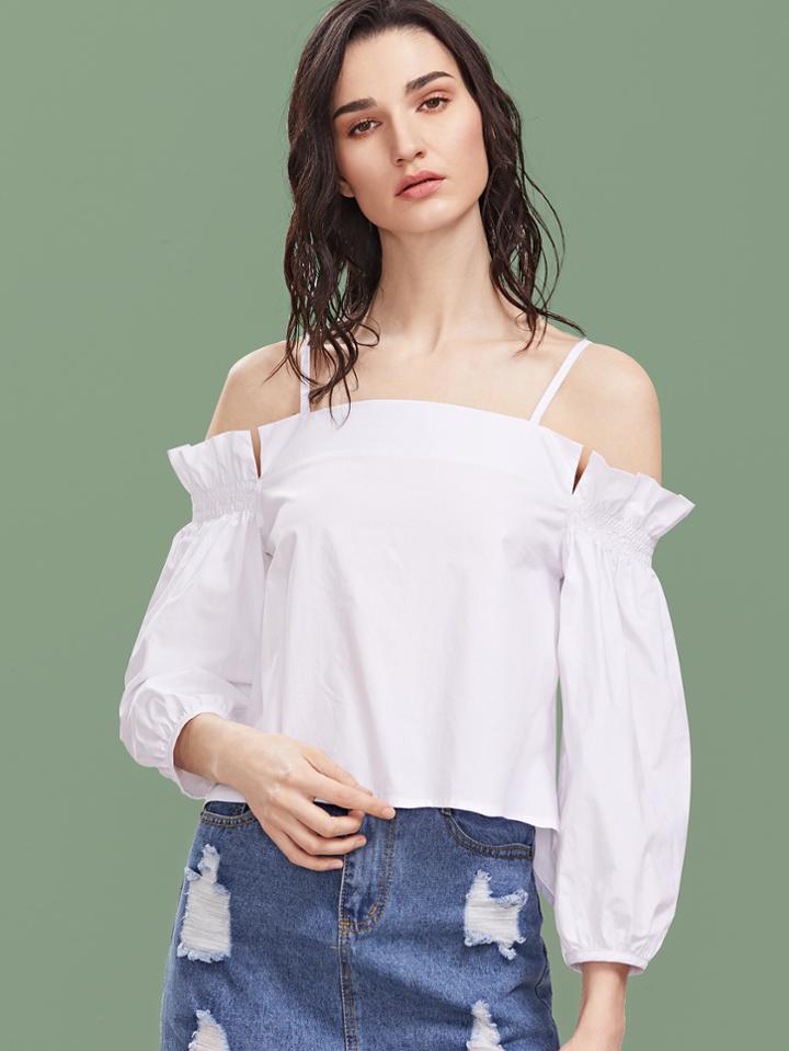Shein Cold Shoulder Lantern Sleeve Overlap Back Top