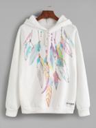Shein Feather Print Hooded Sweatshirt