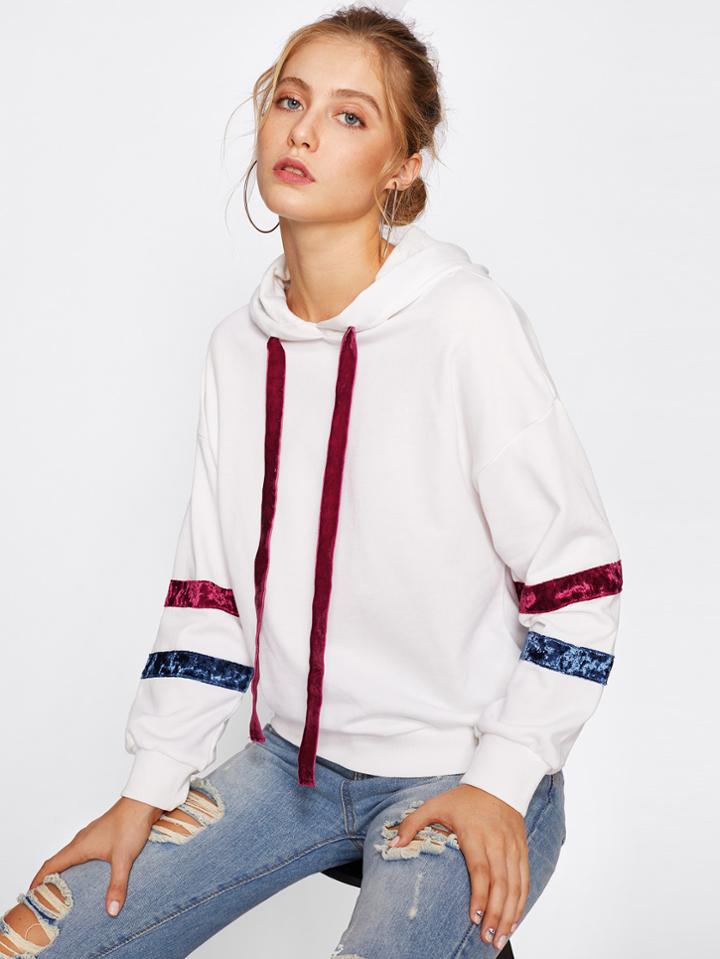 Shein Drop Shoulder Velvet Detail Hoodie