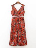 Shein Double V Neck Hollow Out Waist Jumpsuit