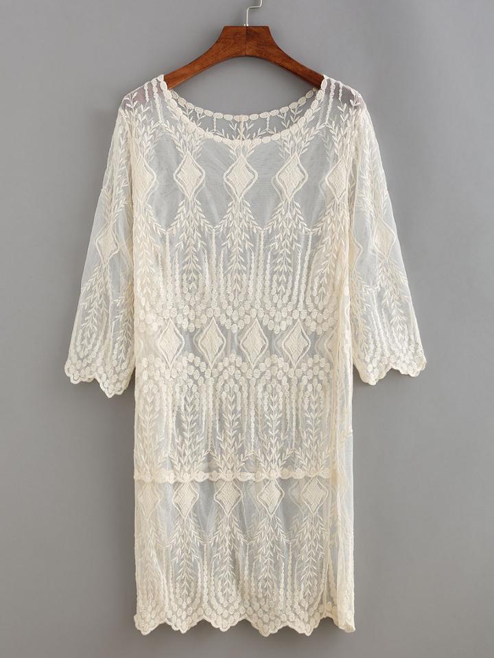 Shein Embroidered Mesh Shift Dress