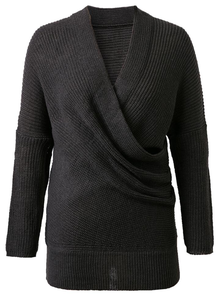 Shein Black Surplice Front Drop Shoulder Knit Sweater