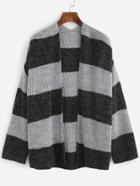Shein Black And Grey Wide Striped Open Front Cardigan