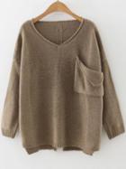 Shein Ripped Dip Hem Sweater With Pocket