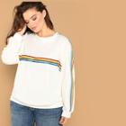 Shein Plus Contrast Rainbow Striped Pullover