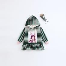 Shein Girls Ruffle Hem Figure Print Hooded Dress