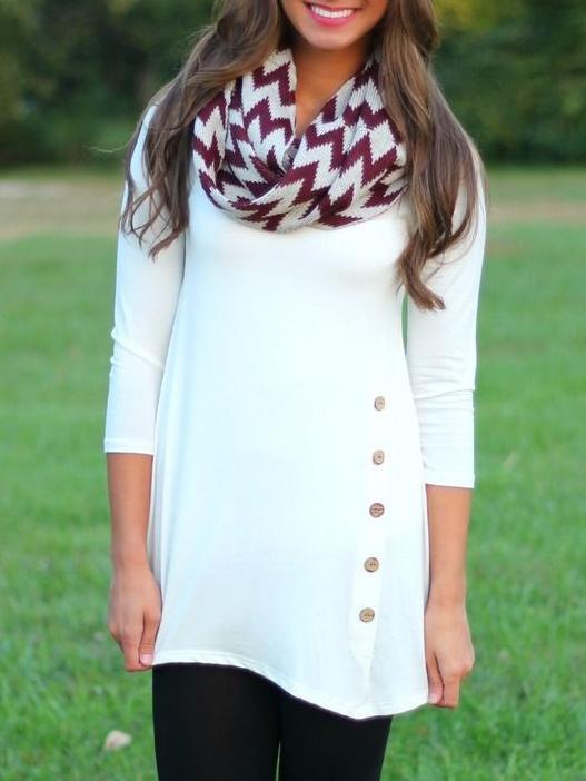 Shein White Long Sleeve Buttons T-shirt