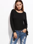 Shein Black Bow Tie Sleeve T-shirt