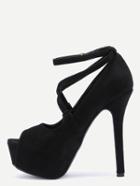 Shein Crisscross Peep Toe Platform High Heels - Black