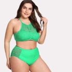Shein Plus High Neck Lace Overlay Bikini Set