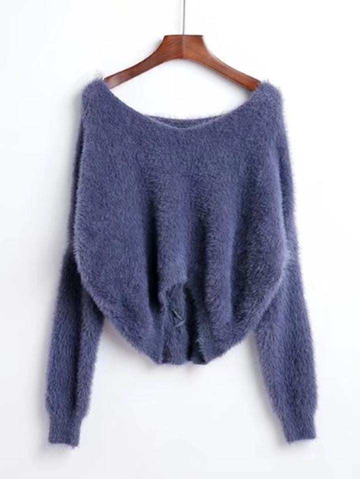 Shein Criss Cross Back Loose Fuzzy Sweater