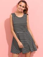 Shein Pinstripe Open Back Flare Dress