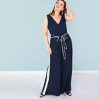 Shein Plus Contrast Binding Self Belted Shell Jumpsuit