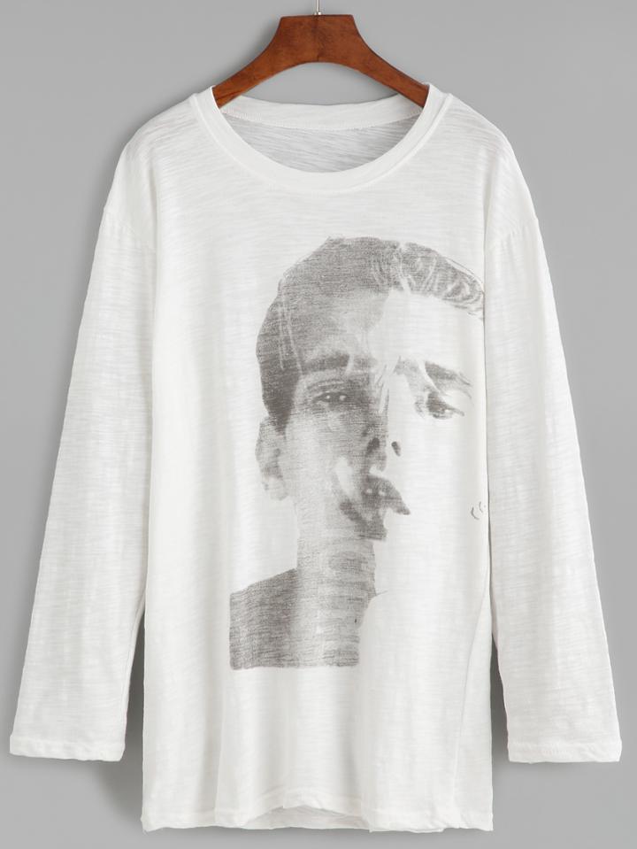 Shein White Avatar Print Slub T-shirt
