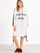 Shein White Hooded Letter Print Slit Side Drawstring Sweatshirt Dress