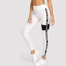 Shein Letter Print Side Color Block Leggings
