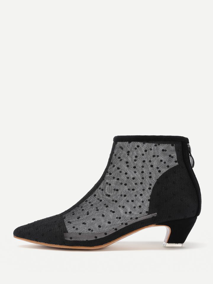 Shein Lace Overlay Pointed Toe Ankle Boots