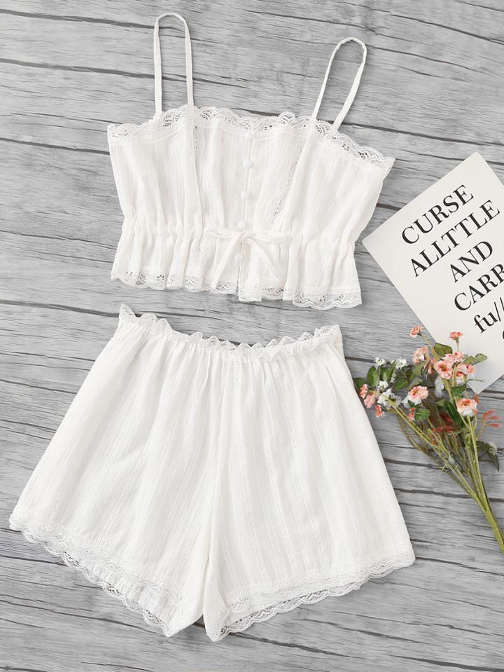 Shein Scallop Lace Trim Cami Pajama Set