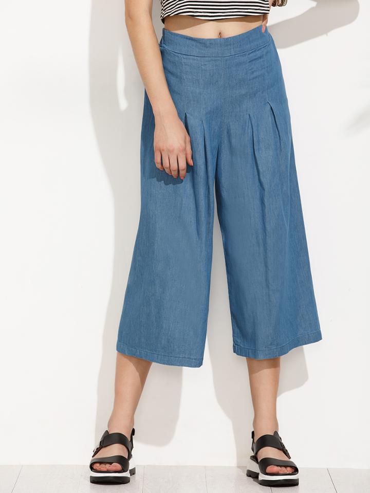 Shein Blue Pleated Wide Leg Pants