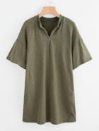 Shein Zip Front Ribbed Neck Slub Tee