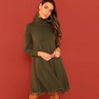 Shein Tassel Detail Pleated High Neck Dress