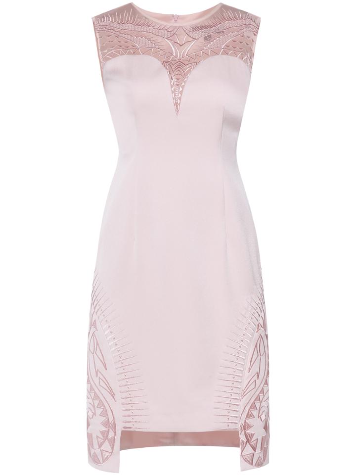 Shein Pink Crew Neck Embroidered High Low Dress