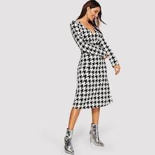 Shein Surplice Neck Houndstooth Print Dress