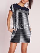 Shein White Blue Color Block Side Pocket Shift Dress