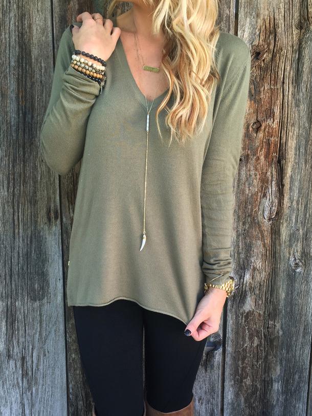 Shein Army Green Long Sleeve Zipper Loose Knitwear