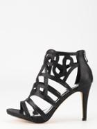 Shein Black Faux Suede Laser-cut Peep Toe Sandals