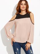 Shein Color Block Cold Shoulder Long Sleeve Blouse