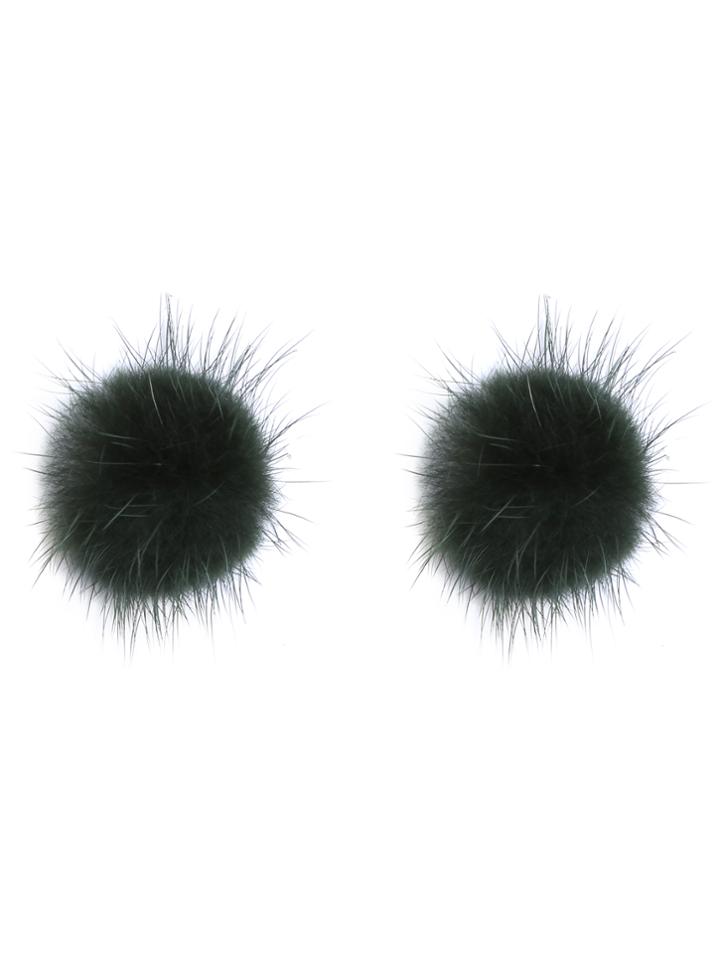 Shein Apple Green Fuzzy Pom Pom Stud Earrings