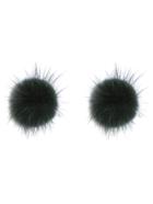 Shein Apple Green Fuzzy Pom Pom Stud Earrings