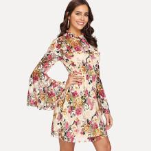 Shein Trumpet Sleeve Frill Detail Floral Dress