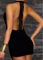 Rosewe V Neck Open Back Black Sheath Dress