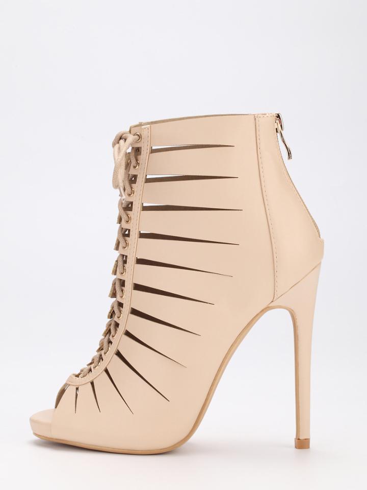 Shein Apricot Peep Toe Zipper Lace Up Stiletto Heels