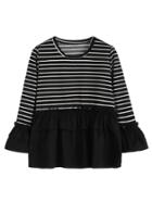 Shein Black Striped Ruffle Trim T-shirt