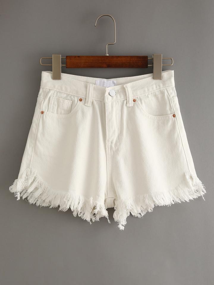 Shein White Fringe Denim Shorts