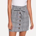 Shein Button Up Knot Front Plaid Skirt