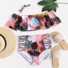Shein Ladder Cutout Palm Print Bikini Set