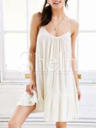 Shein Beige Spagettic Strap Crisscross Back Pleated Dress