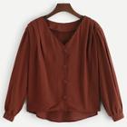 Shein V Neck Single Breasted Solid Blouse