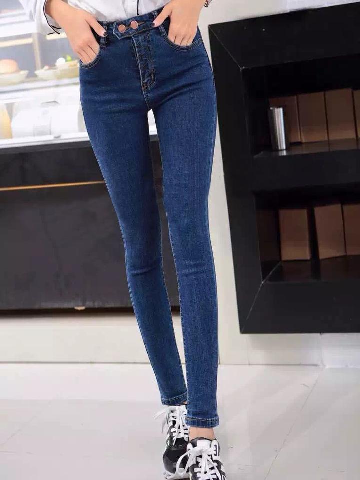 Shein High Waist Denim Blue Pant Stylish Cosy Curved Jeans