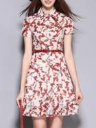 Shein Apricot Lapel Floral Belted Dress