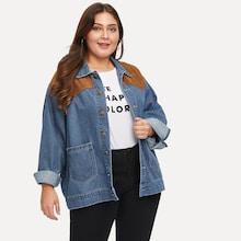 Shein Plus Contrast Corduroy Denim Jacket