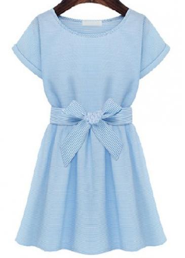 Rosewe Princess Style Short Sleeve Blue A Line Dress