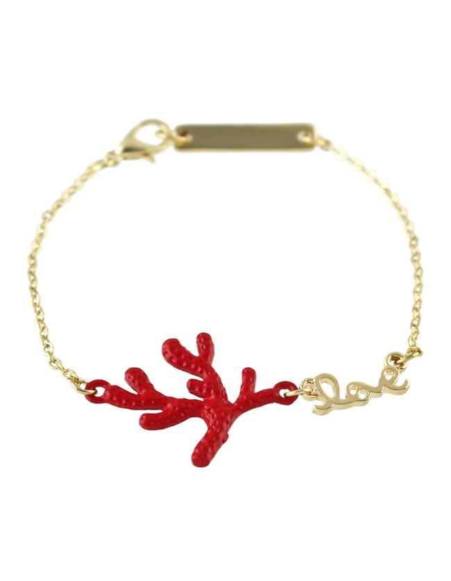 Shein Alloy Red Plated Leaf Shape Link Chain Bracelet For Women
