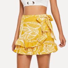 Shein Ruffle Hem Printed Skirt